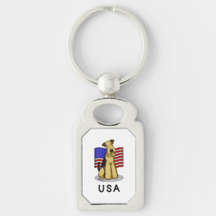 Chaveiro USA American Flag Airedale Terrier Dog - Cute