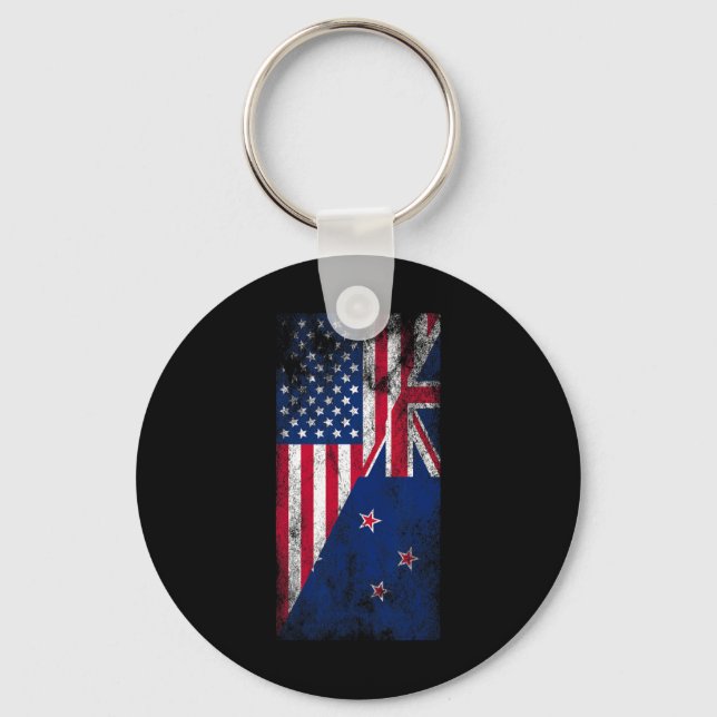 Chaveiro Usa &amp; New Zealand Flags - Us Of America Kiwi,  (Frente)