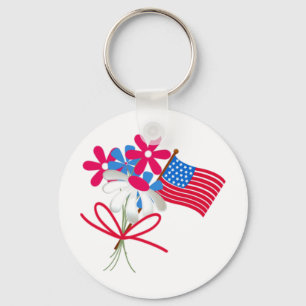 Chaveiro USA FLag e Flowers