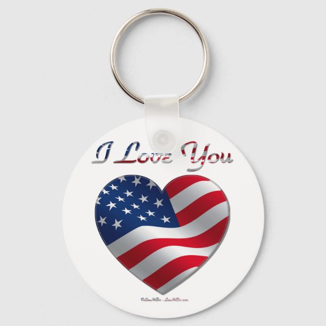 Chaveiro USA Flag Heart I Love You (Frente)