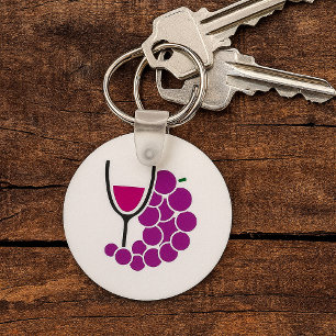 Chaveiro Uvas Roxas Minimalistas e Copo de Vinho