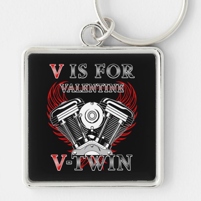 Chaveiro V is for Valentine, V-Twin Motorcycle. Biker (Frente)