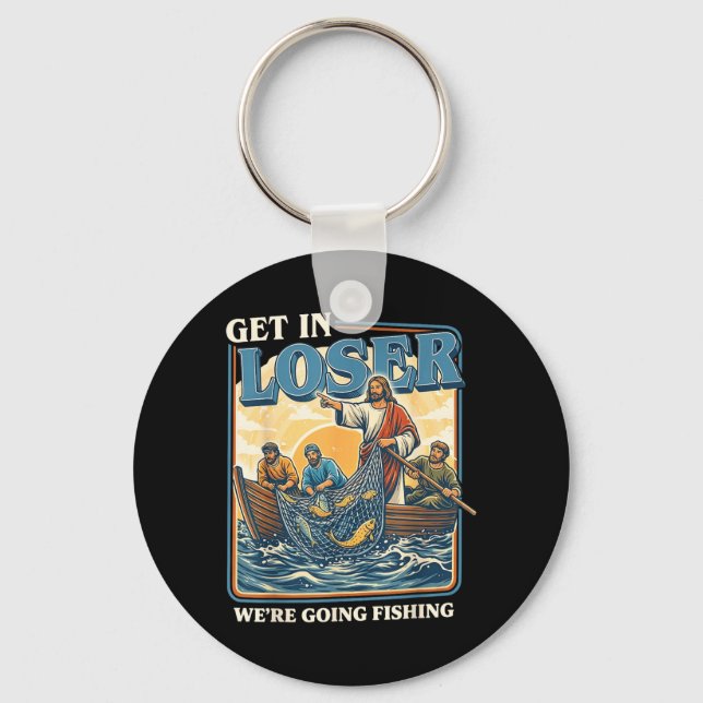Chaveiro Vá Pescar Jesus Retro Humor de Pesca (Frente)