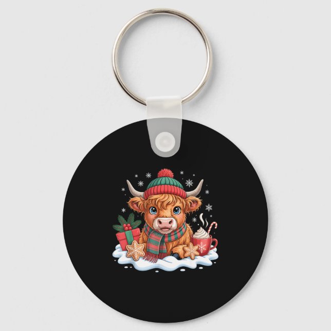 Chaveiro Vaca Alta Escocesa de Natal Bezerra Fofa Chapéu do (Frente)