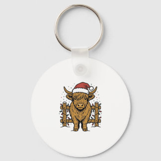 Chaveiro Vaca Alta Escocesa de Natal Chapéu de Papai Noel G
