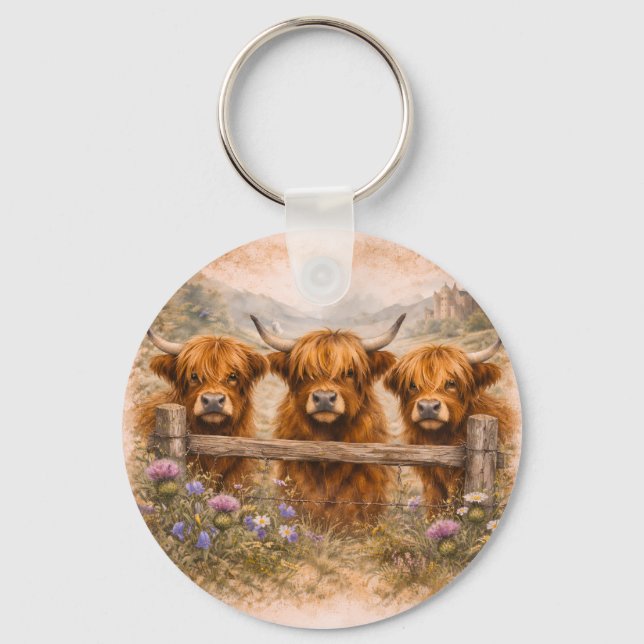 Chaveiro Vaca das Terras Altas - Animais em Aquarela (Frente)