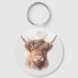 Chaveiro Vaca das Terras Altas com Coroa Floral Ilustração 
