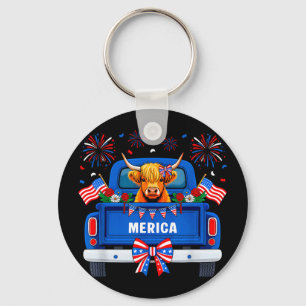 Chaveiro Vaca das Terras Altas da 4 de julho bandeira ameri