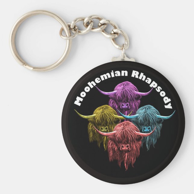 Chaveiro Vaca de Highland escocesa. Moohemian Rhapsody (Frente)