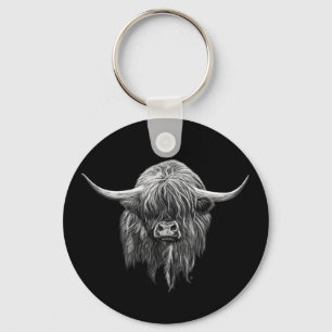 Chaveiro Vaca Do Planalto Escocês A Preto E Branco