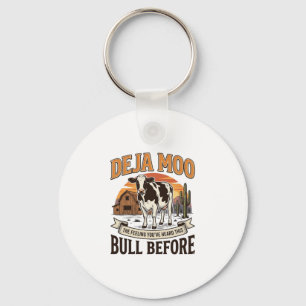 Chaveiro Vaca engraçada Deja Moo desenho de camisa western