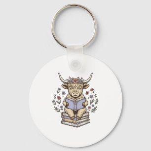 Chaveiro Vaca Floral de Leitura Fofa Pilha de Livros Design