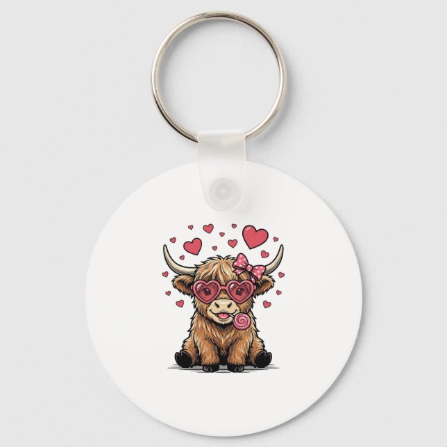 Chaveiro Vaca Fofa das Terras Altas com Óculos de Coração n (Frente)
