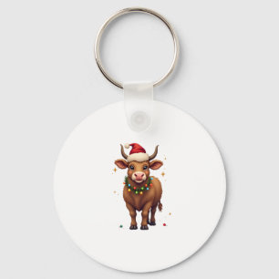Chaveiro Vaca Highland de Natal Vintage com Chapéu de Papai