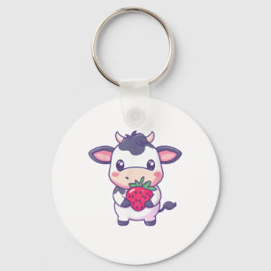 Chaveiro Vaca Kawaii Cuja Morangos São Adoráveis