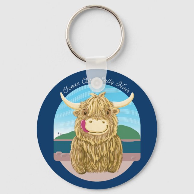 Chaveiro Vaca Terrestre Escocesa Com Cabelo Salgado Oceano (Frente)