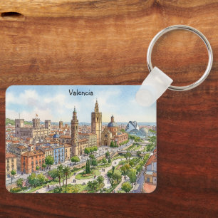 Chaveiro Valência Espanha Aquarela Vista da Cidade Viagem R