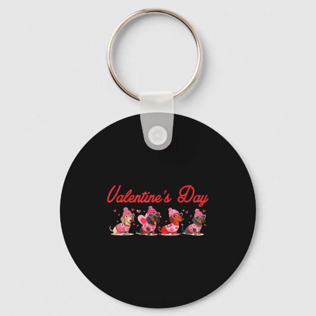 Chaveiro Valentine’s Day Dog Cute Dachshund Dogs For Dog Mo (Frente)
