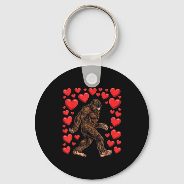 Chaveiro Valentines Day Bigfoot Red Hearts Funny Sasquatch  (Frente)