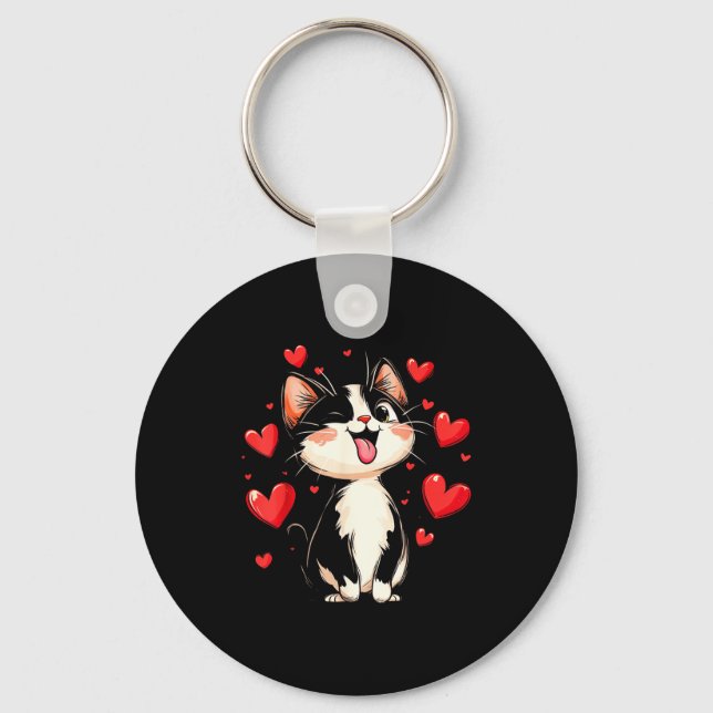 Chaveiro Valentines Day Design With A Cat On It  (Frente)