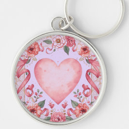 Chaveiro Valentine's Day, Pink Love Heart, Soft Purple Back