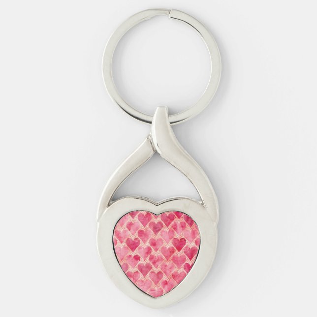 Chaveiro Valentine's Day, Red Pink Love Heart Pattern (Frente)