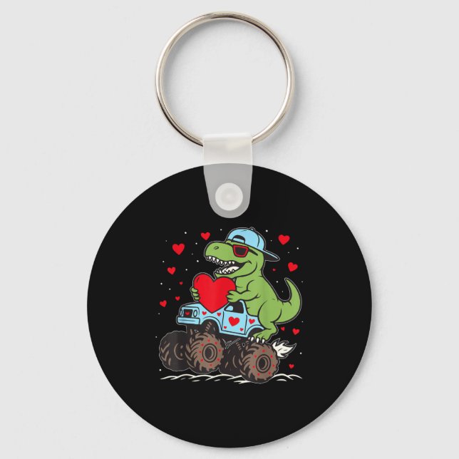 Chaveiro Valentines Day T Rex Riding Monster Truck Funny To (Frente)