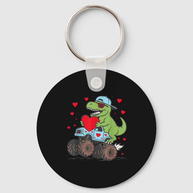 Chaveiro Valentines Day T Rex Riding Monster Truck Funny To (Frente)
