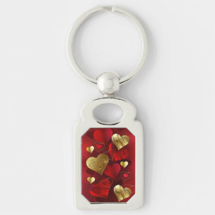 Chaveiro Valentines dourados e vermelhos