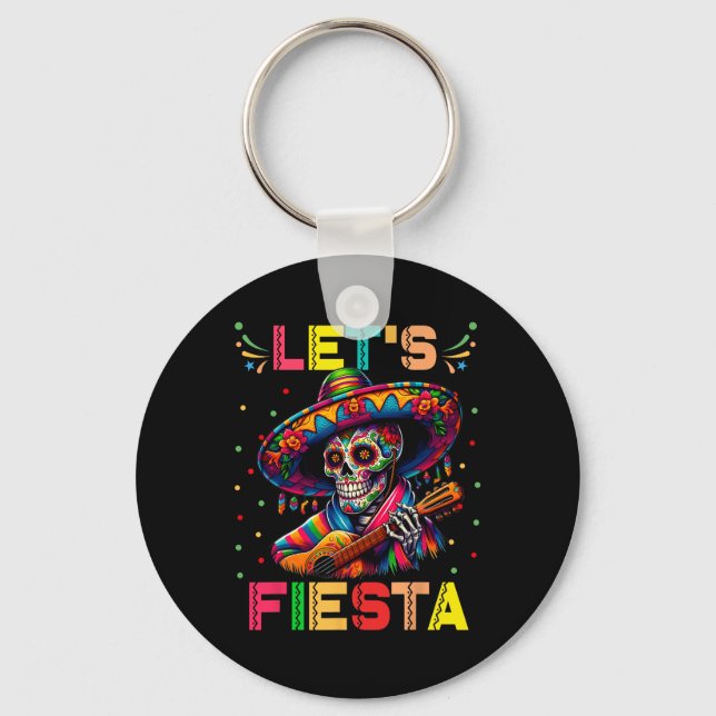 Chaveiro Vamos Festejar Caveira de Açúcar Engraçada Tocando (Frente)