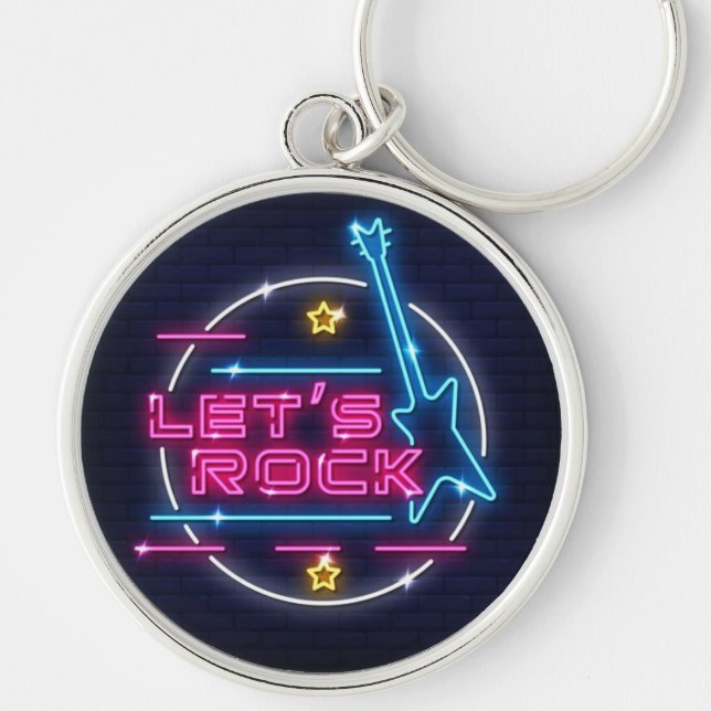 Chaveiro Vamos Rock Retro Neon Round (Frente)