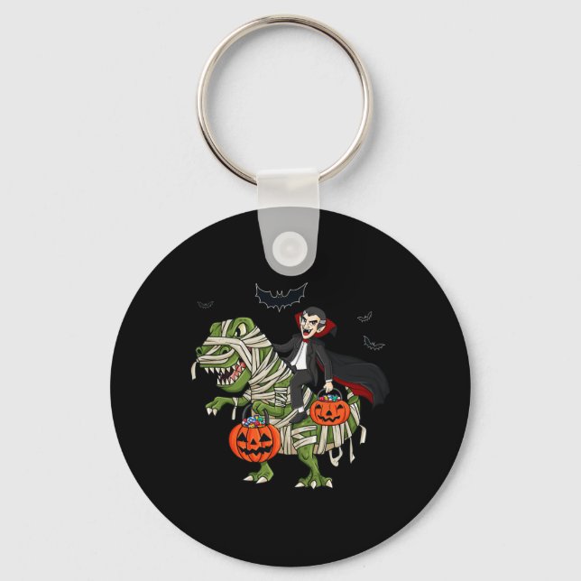 Chaveiro Vampiro do Halloween Andando em T Rex Diversão Men (Frente)