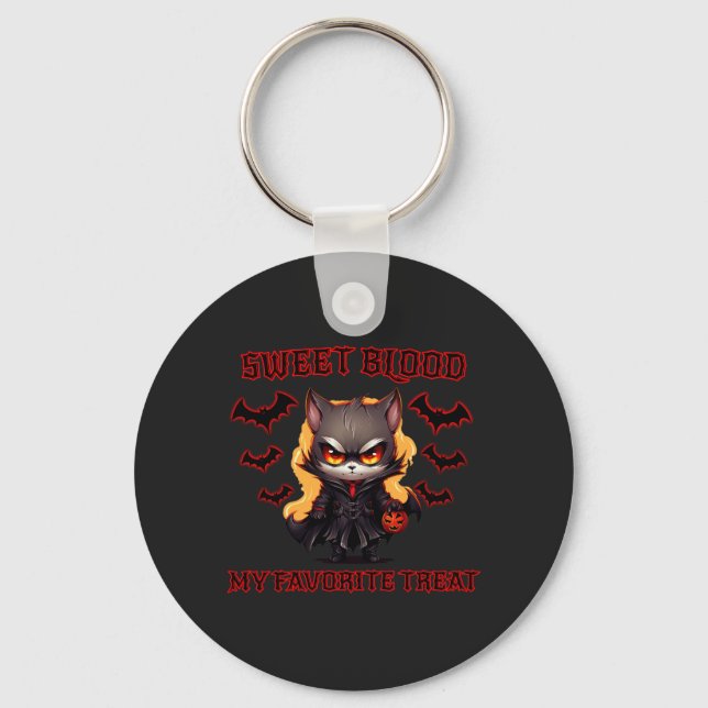 Chaveiro Vampiro mau Gato Halloween Pumpkin Bat Spooky Noit (Frente)