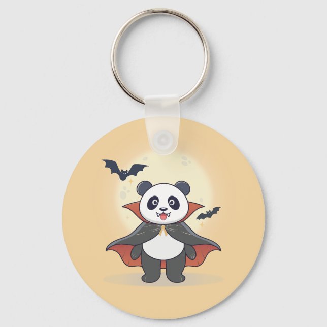 Chaveiro Vampiro Panda Fofo com Cape e Morcegos (Frente)