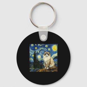 Chaveiro Van Gogh Arte Noite Estrelada - Gato Ragdoll Diver
