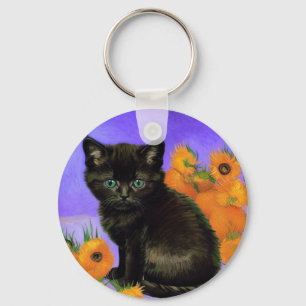 Chaveiro Van Gogh Black Kitten com Girassóis