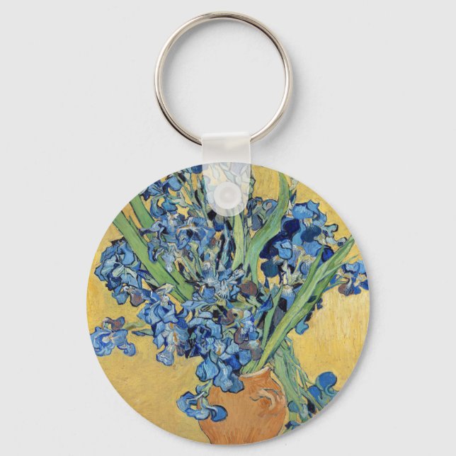 Chaveiro Van Gogh Irises Vase Blue Flowers Vintage Art (Frente)