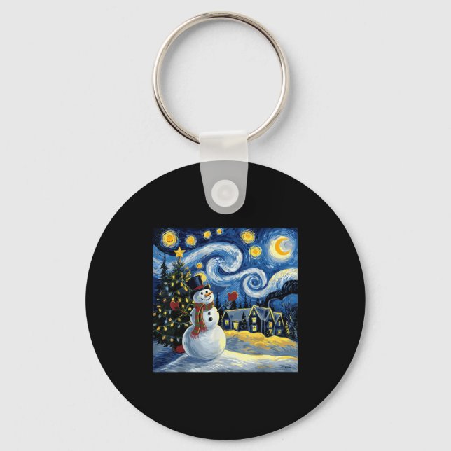 Chaveiro Van Gogh Starry Night Christmas Snowman Winter Sno (Frente)