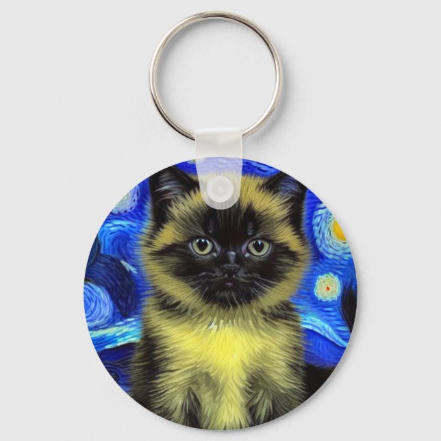Chaveiro Van Gogh Starry Night Siamese Cat (Frente)