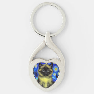Chaveiro Van Gogh Starry Night Siamese Cat