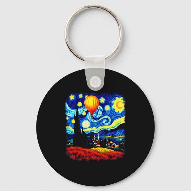 Chaveiro Van Gogh Style Hot Air Balloon Starry Night  (Frente)