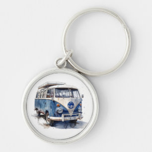 Chaveiro Van vintage em azul de Delft personalizável