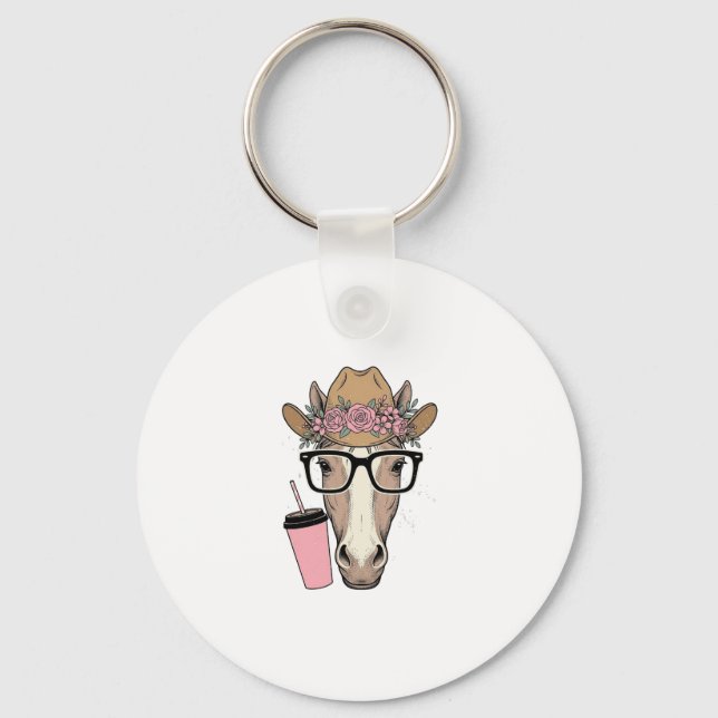 Chaveiro Vaqueira Antiga Cavalo Com Flores e Bebida Rosa (Frente)