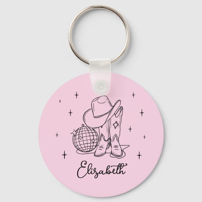 Chaveiro Vaqueira de Disco Rosa Último Rodeio Festa de Desp (Frente)