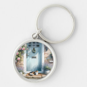 Chaveiro Varanda Floral Cottagecore com Gato Calico