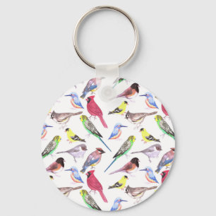 Chaveiro Várias aves em aquarela- pássaros de estimação