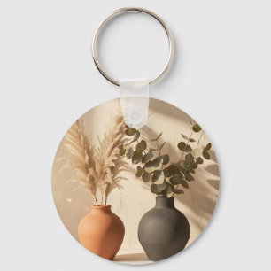 Chaveiro Vaso de Cerâmica Boho Pampas Eucalipto Natureza Mo