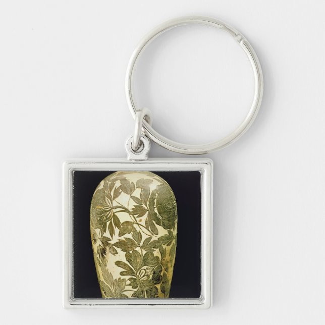 Chaveiro Vaso de Mei P'ing com uma decoração floral preta (Frente)