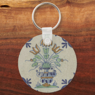 Chaveiro Vaso de Tulipa Holandesa em Azulejo Delft Antigo: