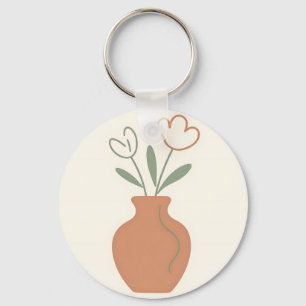 Chaveiro Vaso de Tulipa Minimalista Arte de Linha